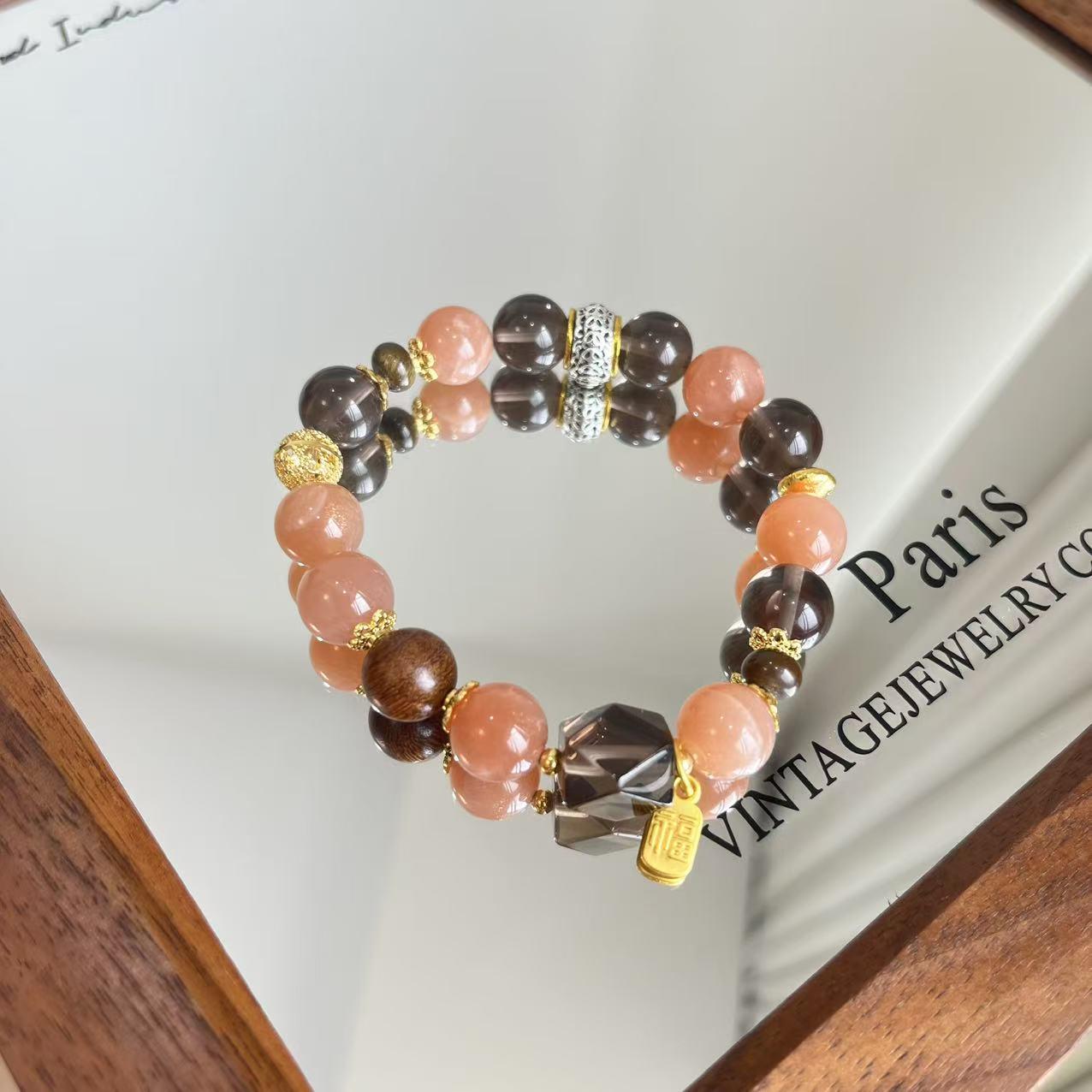Heartfelt Orange Natural Sunstone & Ice Obsidian Bracelet with Sandalwood and Yellow Tiger Eye
Heartfelt Orange Natural Sunstone & Ice Obsidian Bracelet with Sandalwood and Yellow Tiger Eye