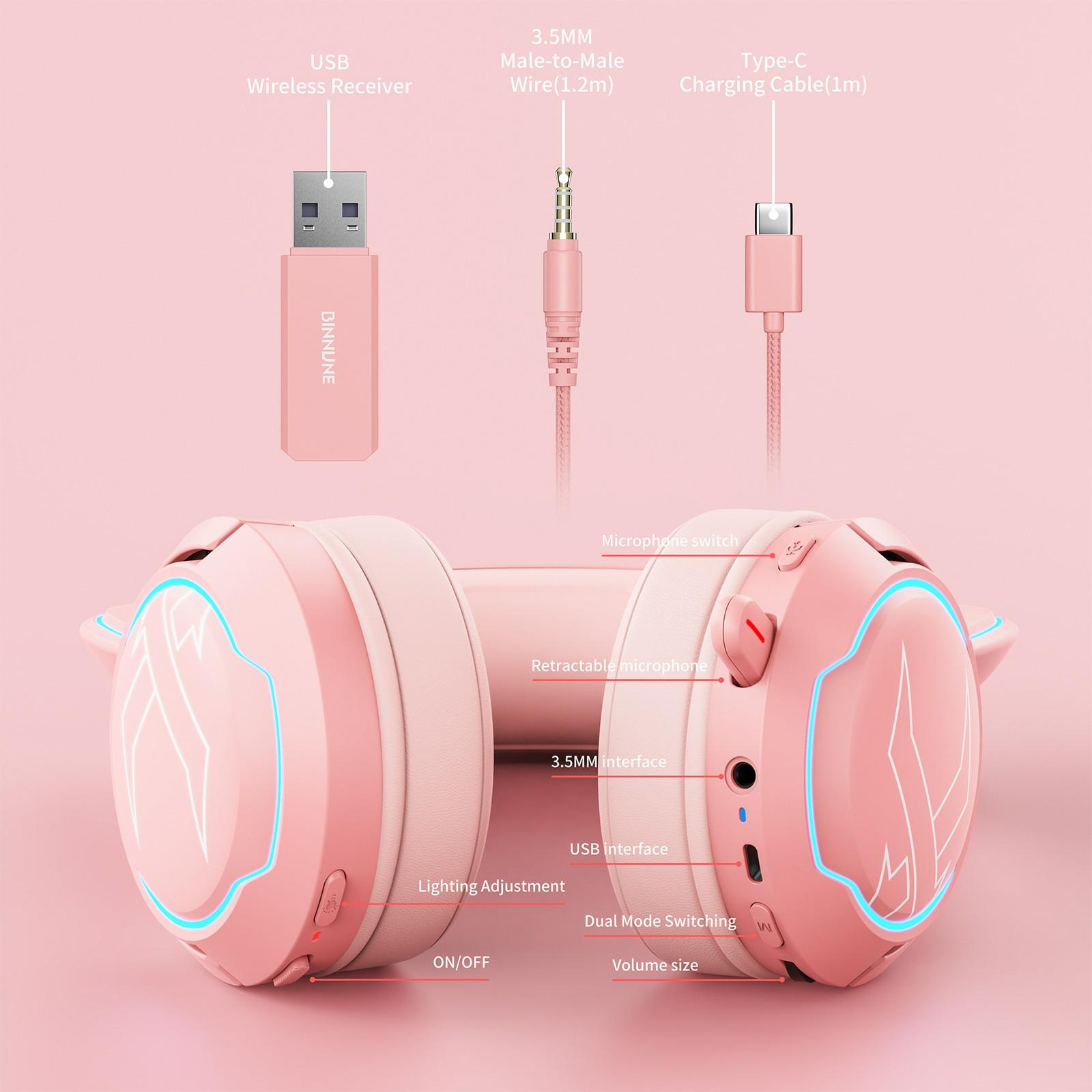 BINNUNE BW05 2.4G+Bluetooth-compatible Cat Ears Gaming Headset RGB Light Headphones with 3.5mm Jack A
BINNUNE BW05 2.4G+Bluetooth-compatible Cat Ears Gaming Headset RGB Light Headphones with 3.5mm Jack A