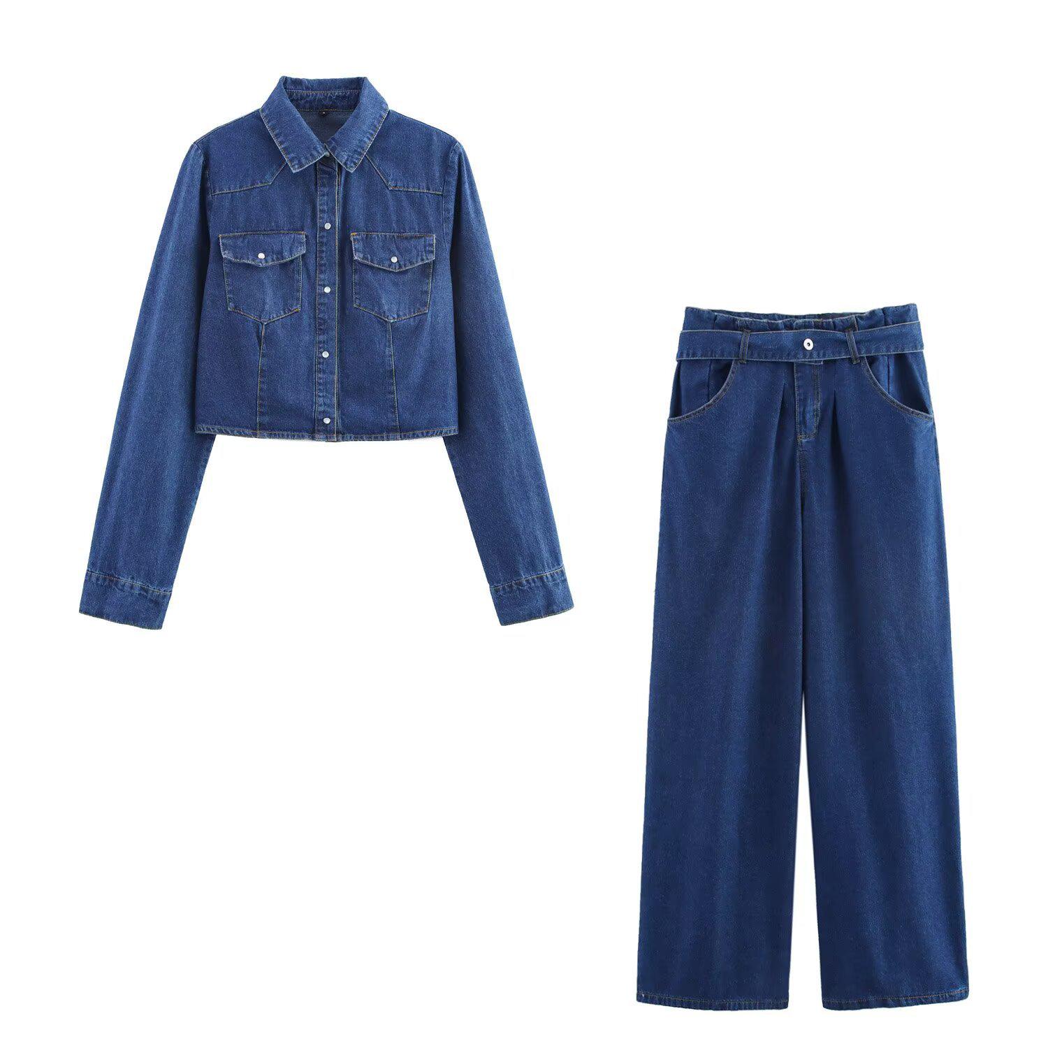 2025 Spring Women s Denim Set: Turn-Down Collar Shirt & High-Waisted Pants with Belt Extra Small
2025 Spring Women s Denim Set: Turn-Down Collar Shirt & High-Waisted Pants with Belt Extra Small