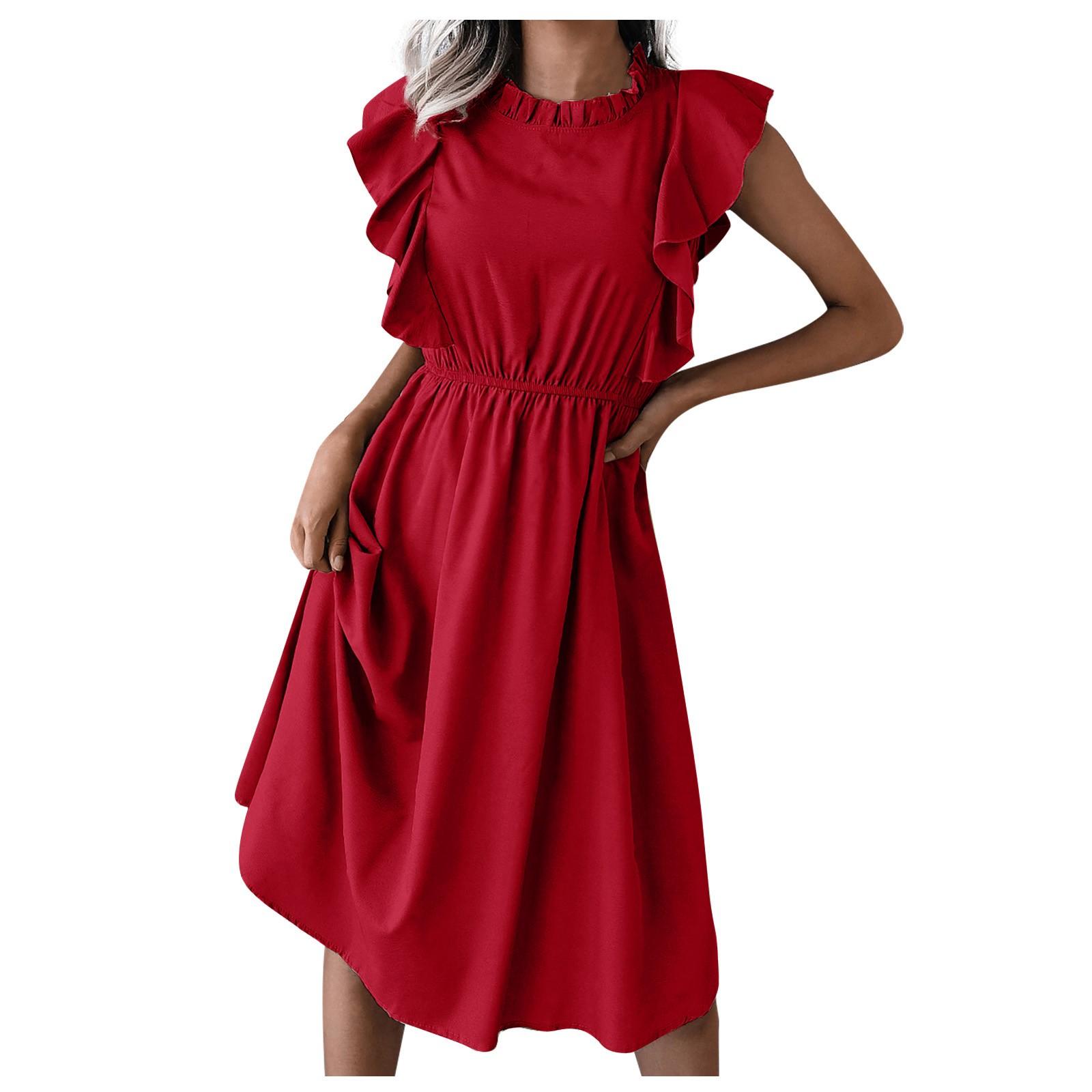Women s Summer Casual Ruffle Short-Sleeved Waist-Skimming Color Dress M червоний
Women s Summer Casual Ruffle Short-Sleeved Waist-Skimming Color Dress M червоний