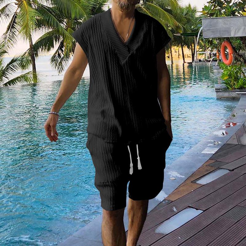 Мужской летний повседневный жаккардовый трикотажный комплект без рукавов и шорт Small чёрный
Мужской летний повседневный жаккардовый трикотажный комплект без рукавов и шорт Small чёрный