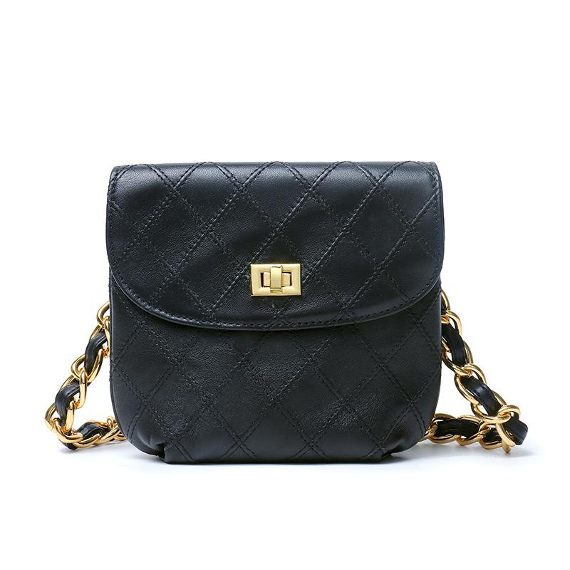 Кожаная поясная сумка Yang Mi, женская сумка с ромбовидной цепочкой из коровьей кожи первого слоя, переносная сумка через плечо на груди чёрный