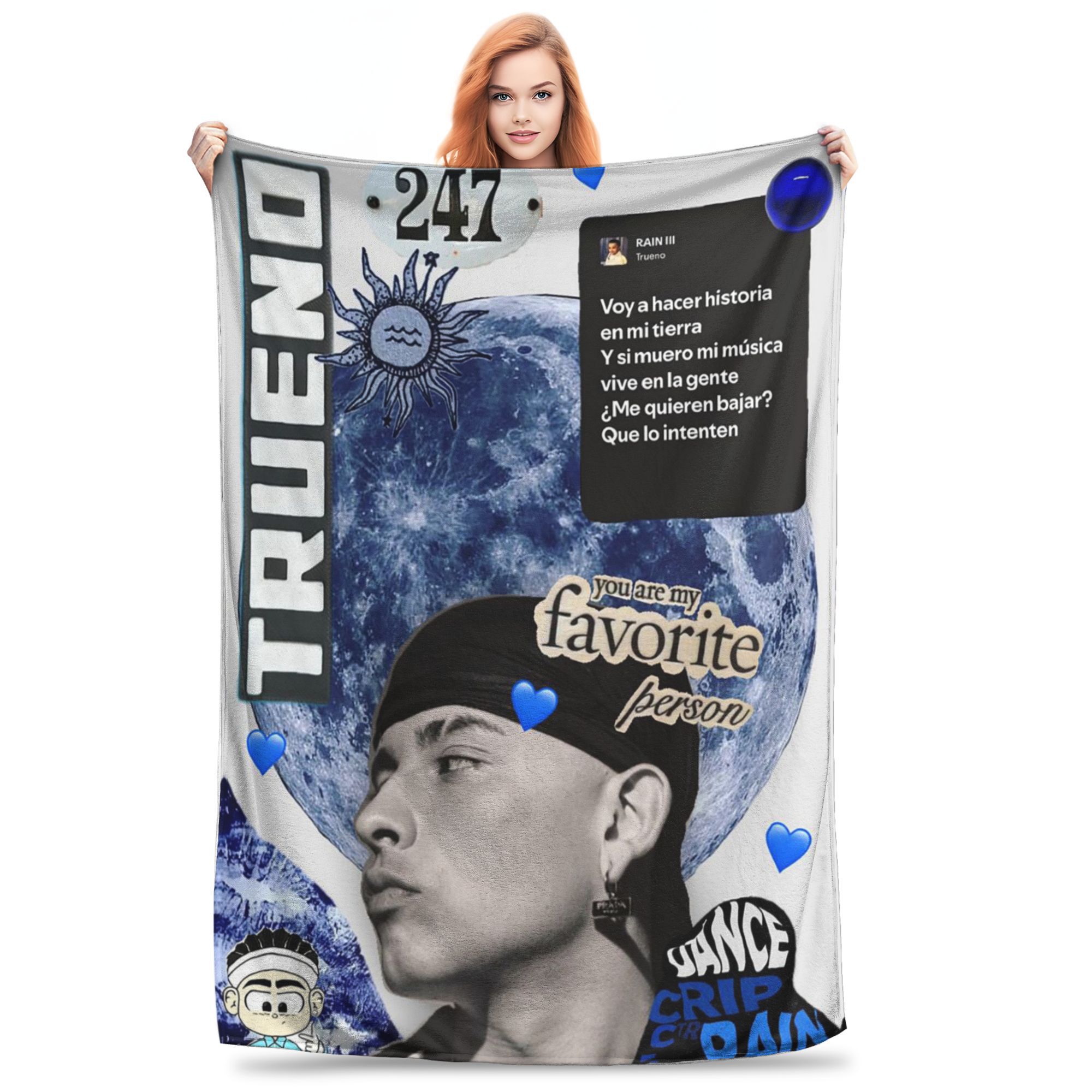 Funny Trueno Hip Hop Rapper Blanket Portable Fleece Sofa Throw Blanket for Couch Bedding Travel Throws Bedspread Quilt 80x120cm
Funny Trueno Hip Hop Rapper Blanket Portable Fleece Sofa Throw Blanket for Couch Bedding Travel Throws Bedspread Quilt 80x120cm