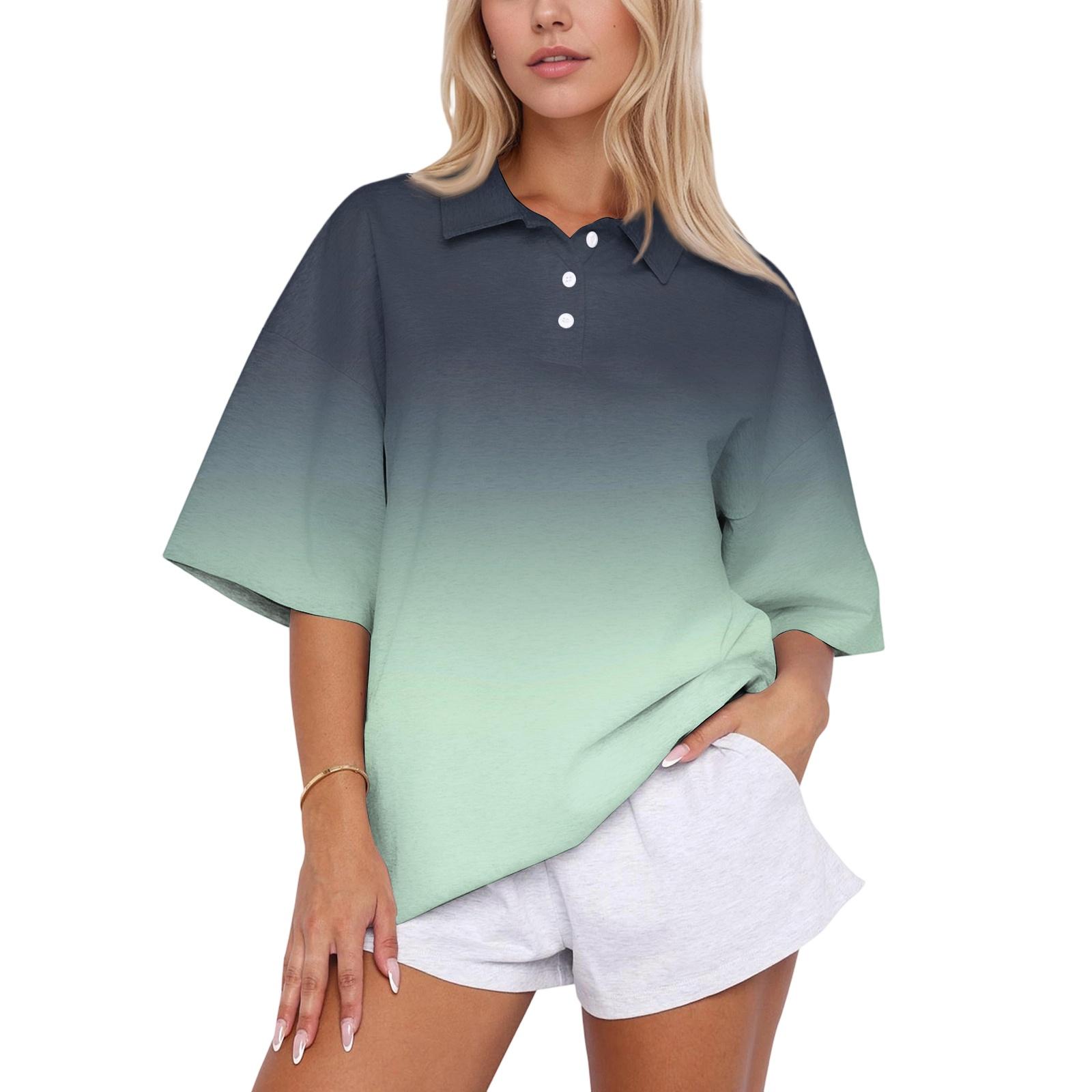 Women Loose Fit Polo Collar Top Short Sleeve Casual Shirt Gradient Print Pullover Blouse Comfortable Lightweight Fabric XXL
Women Loose Fit Polo Collar Top Short Sleeve Casual Shirt Gradient Print Pullover Blouse Comfortable Lightweight Fabric XXL