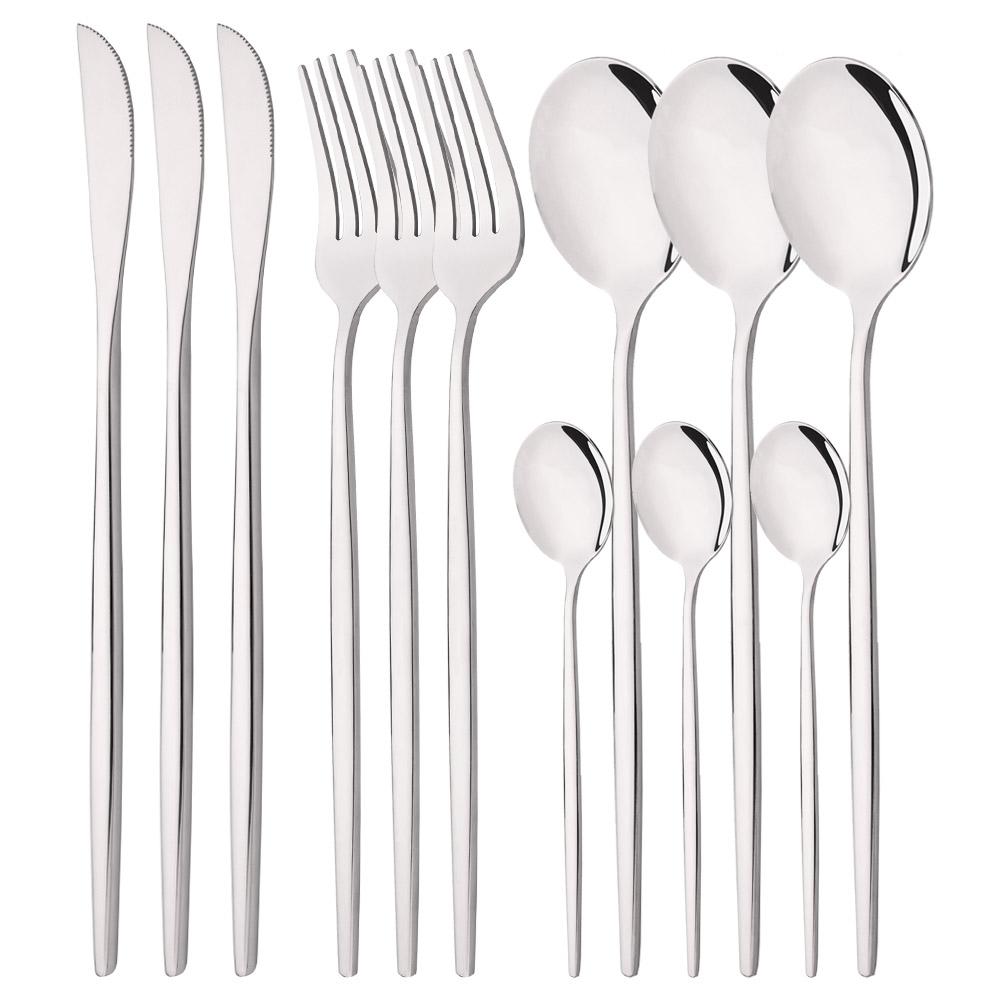 12Pcs Mirror Silver Tableware Set Stainless Steel Cutlery Western Dinner Knife Fork Spoon Dinnerware Teaspoons Kitchen срібний
12Pcs Mirror Silver Tableware Set Stainless Steel Cutlery Western Dinner Knife Fork Spoon Dinnerware Teaspoons Kitchen срібний