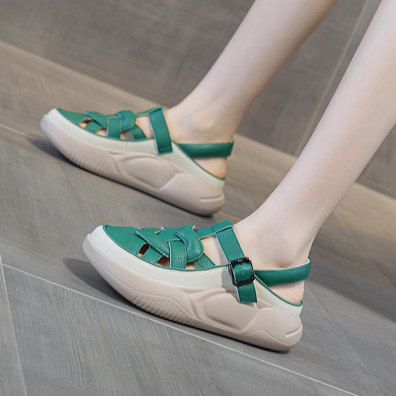 Sandals women s new leather flat bottom bag head soft sole maternity shoes casual fashion outer wear color matching beach sandals 34
Sandals women s new leather flat bottom bag head soft sole maternity shoes casual fashion outer wear color matching beach sandals 34
