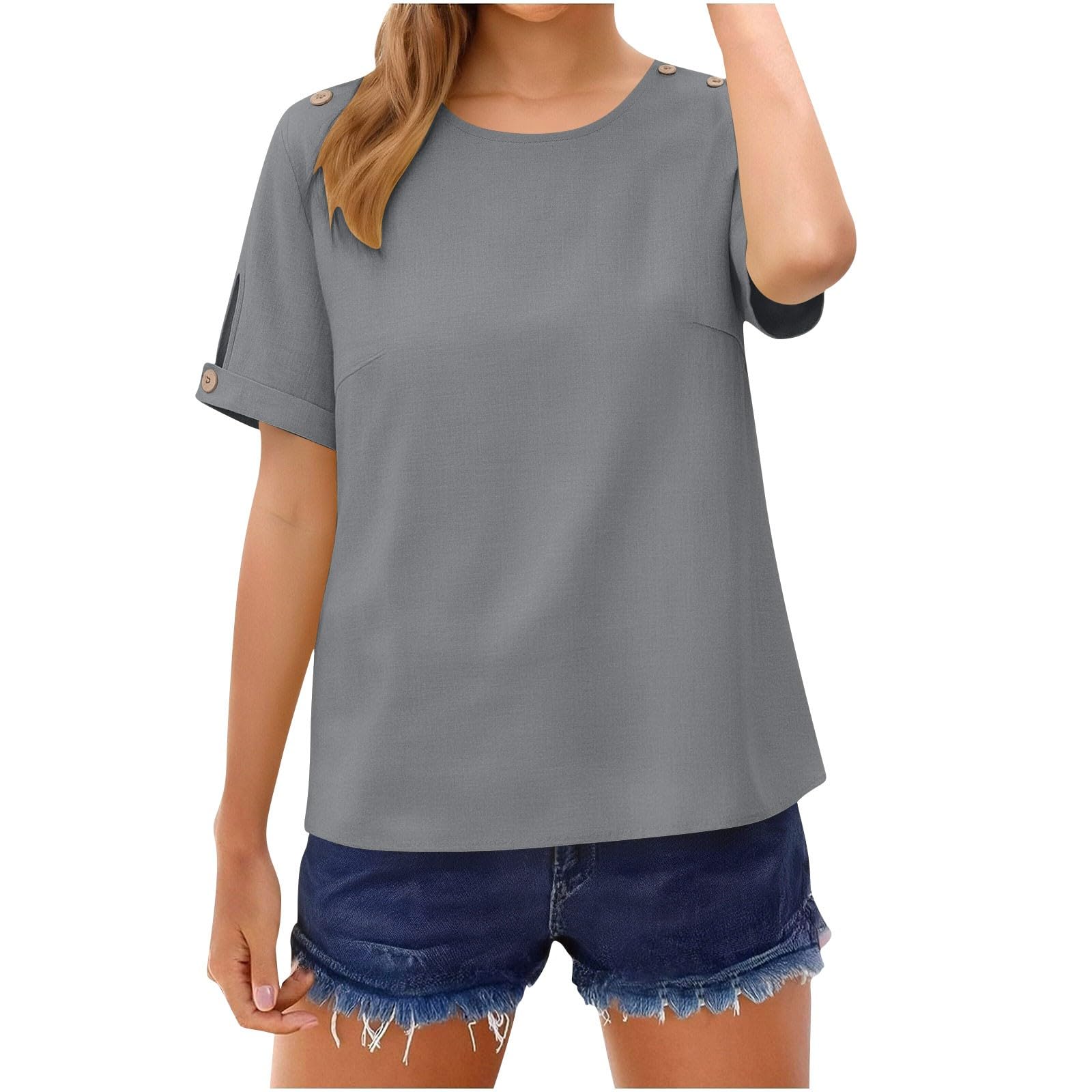 Women Cotton Linen T-Shirt Fashion Front Pleat Short Sleeve Loose Blouse Top L
Women Cotton Linen T-Shirt Fashion Front Pleat Short Sleeve Loose Blouse Top L