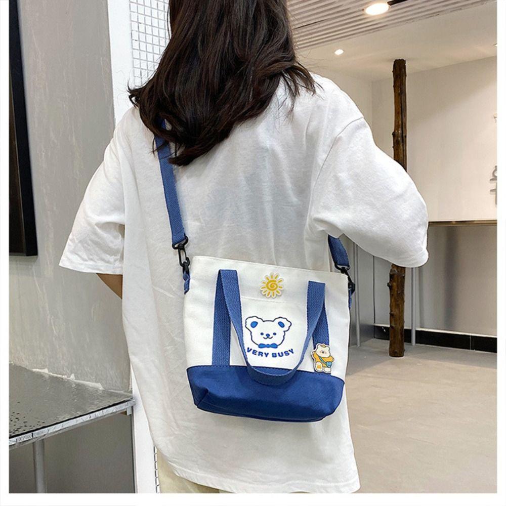 Модная студенческая сумка-мессенджер, парусиновая маленькая сумка-ведро, 2024, маленькая сумка через плечо с медвежонком