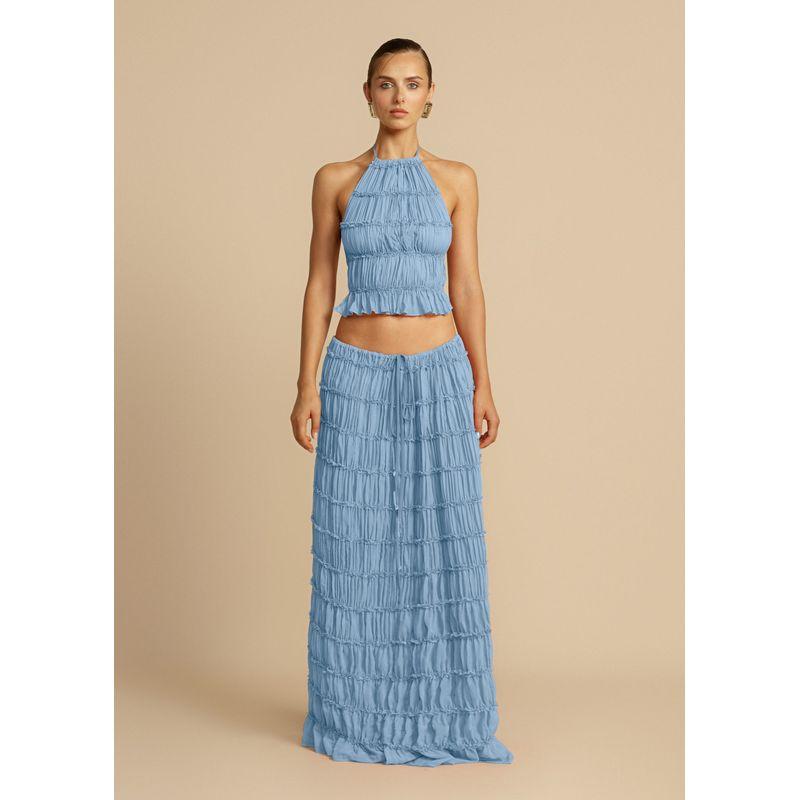 2025 Spring and Summer New European and American Fashion Sexy Backless Halter Neck Lace Vest Long Skirt Suit Beach Skirt Blue M
2025 Spring and Summer New European and American Fashion Sexy Backless Halter Neck Lace Vest Long Skirt Suit Beach Skirt Blue M