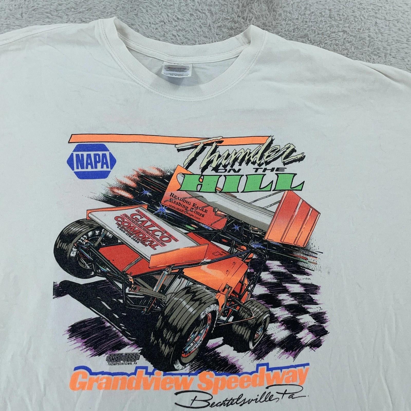 Vintage Thunder on the Hill Shirt Mens 2XL Grandview Speedway Racing 90s Stains S
Vintage Thunder on the Hill Shirt Mens 2XL Grandview Speedway Racing 90s Stains S