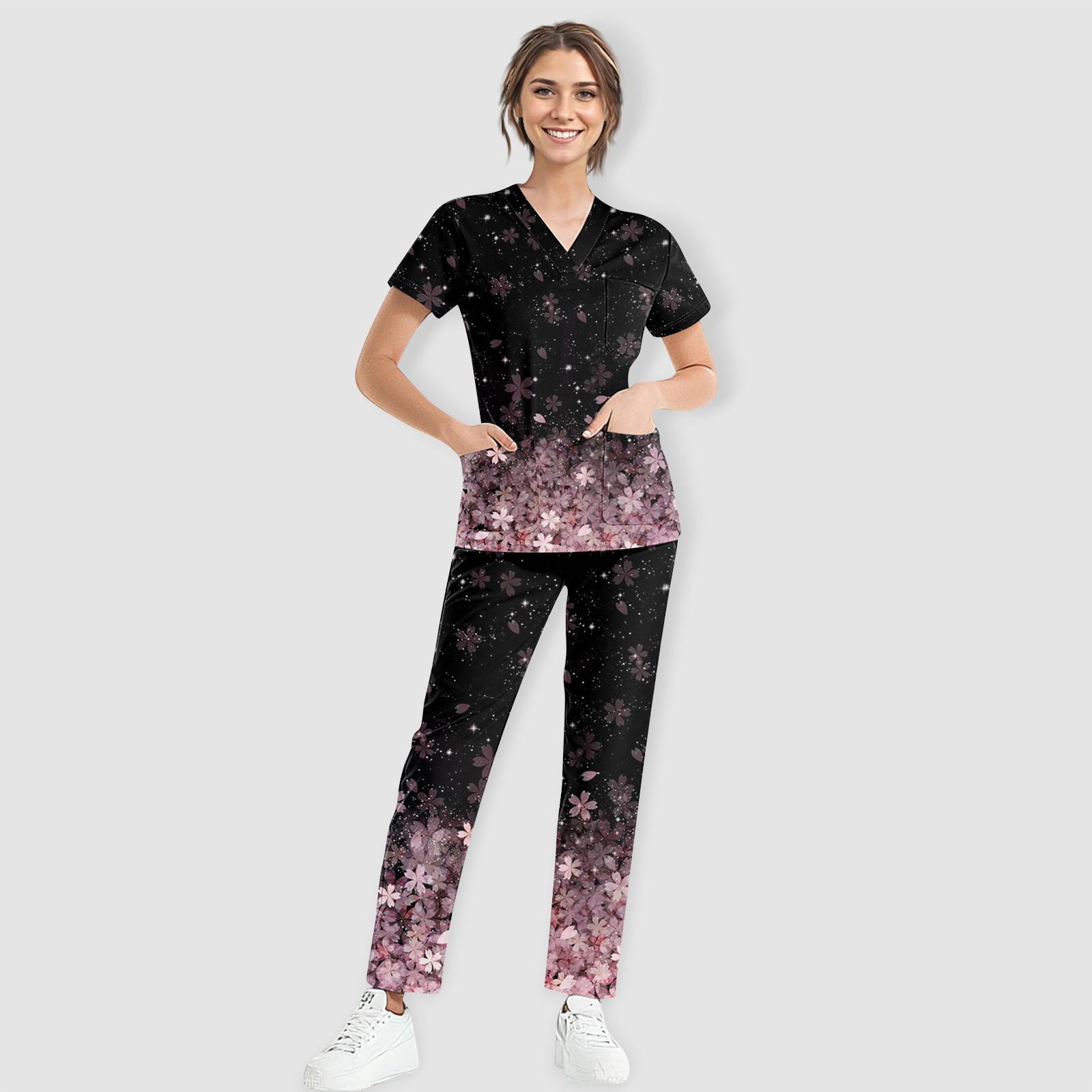 Женский рабочий топ с коротким рукавом, V-образным вырезом, цветочным принтом, нагрудным карманом, эластичным поясом, брюки, комплект из двух предметов, 3 кармана, женские топы-халаты XXXL розовый
Женский рабочий топ с коротким рукавом, V-образным вырезом, цветочным принтом, нагрудным карманом, эластичным поясом, брюки, комплект из двух предметов, 3 кармана, женские топы-халаты XXXL розовый