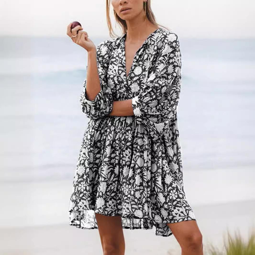 Bohemian Floral Dresses Ladies Puff Sleeve Casual Dress with Pockets New Half Sleeved Dress for Womens Vestido Femininos M чорний
Bohemian Floral Dresses Ladies Puff Sleeve Casual Dress with Pockets New Half Sleeved Dress for Womens Vestido Femininos M чорний