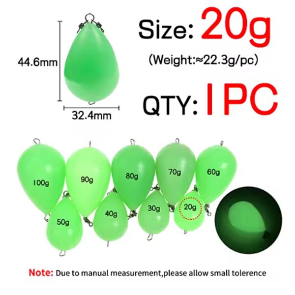 20g - 100g Luminous Green Float Egg Shape Bobber Long-distance Casting Thrower for Night Fishing Deep Sea Fishing 20g
20g - 100g Luminous Green Float Egg Shape Bobber Long-distance Casting Thrower for Night Fishing Deep Sea Fishing 20g