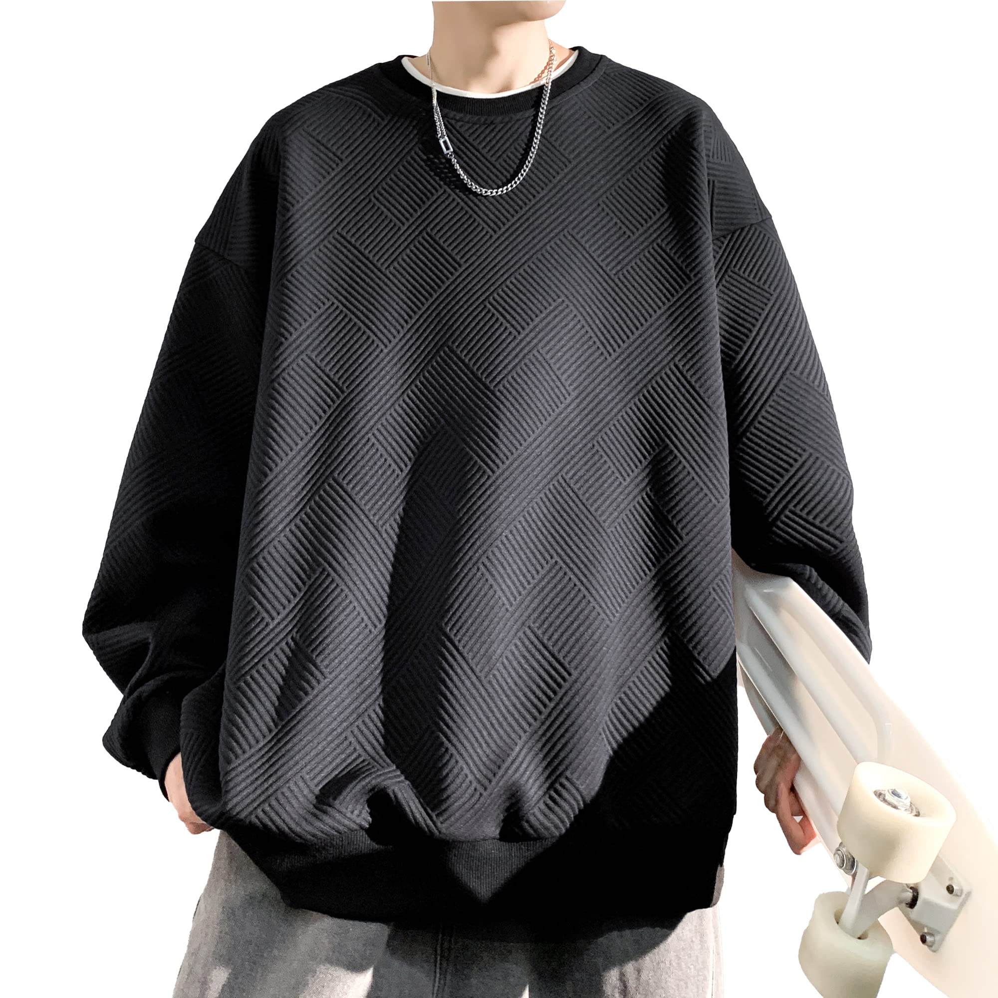 Culeevp Толстовка мужская с длинным рукавом, большого размера, однотонная вафельная, стильная черная, размер, принт, худи на осень/зиму, (Размер L)