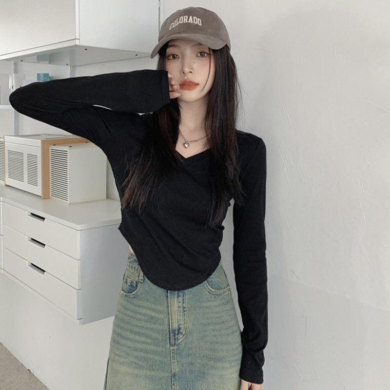 Осторожная ключица V-образный вырез футболка с длинным рукавом нижняя рубашка для женщин осень зима корейский стиль облегающая короткая футболка топ S чёрный
Осторожная ключица V-образный вырез футболка с длинным рукавом нижняя рубашка для женщин осень зима корейский стиль облегающая короткая футболка топ S чёрный
