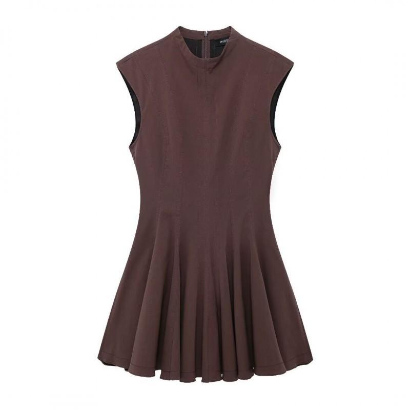 European American Women s Clothing Fashionable Round Collar Sleeveless Wave Wide Pleated Short Dress M коричневий
European American Women s Clothing Fashionable Round Collar Sleeveless Wave Wide Pleated Short Dress M коричневий