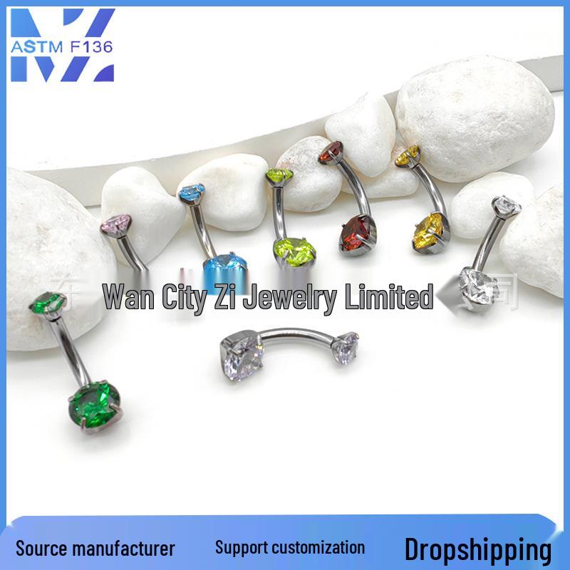 F136 G23 Titanium Zircon Navel Ring with Four-Prong Setting - Super Shiny Body Piercing Jewelry 1.6*10mm with 8mm/5mm stones
F136 G23 Titanium Zircon Navel Ring with Four-Prong Setting - Super Shiny Body Piercing Jewelry 1.6*10mm with 8mm/5mm stones