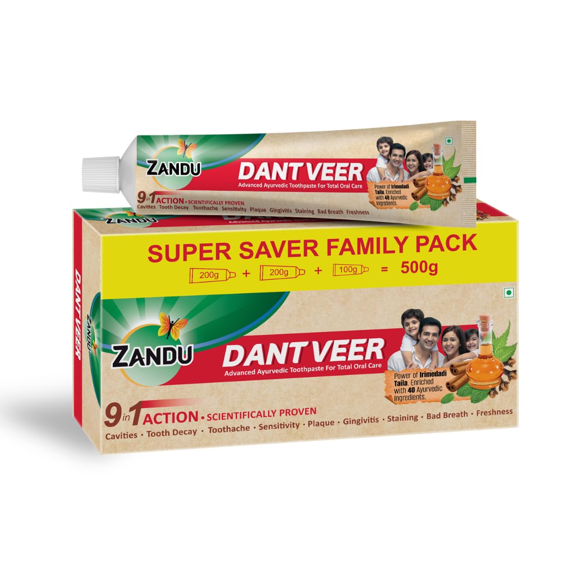 Zandu Dantveer Ayurvedic Toothpaste With Irimedadi Oil Herbal Oral Care Formula For Daily Teeth Cleaning And Fresh Breath 500 g
Zandu Dantveer Ayurvedic Toothpaste With Irimedadi Oil Herbal Oral Care Formula For Daily Teeth Cleaning And Fresh Breath 500 g
