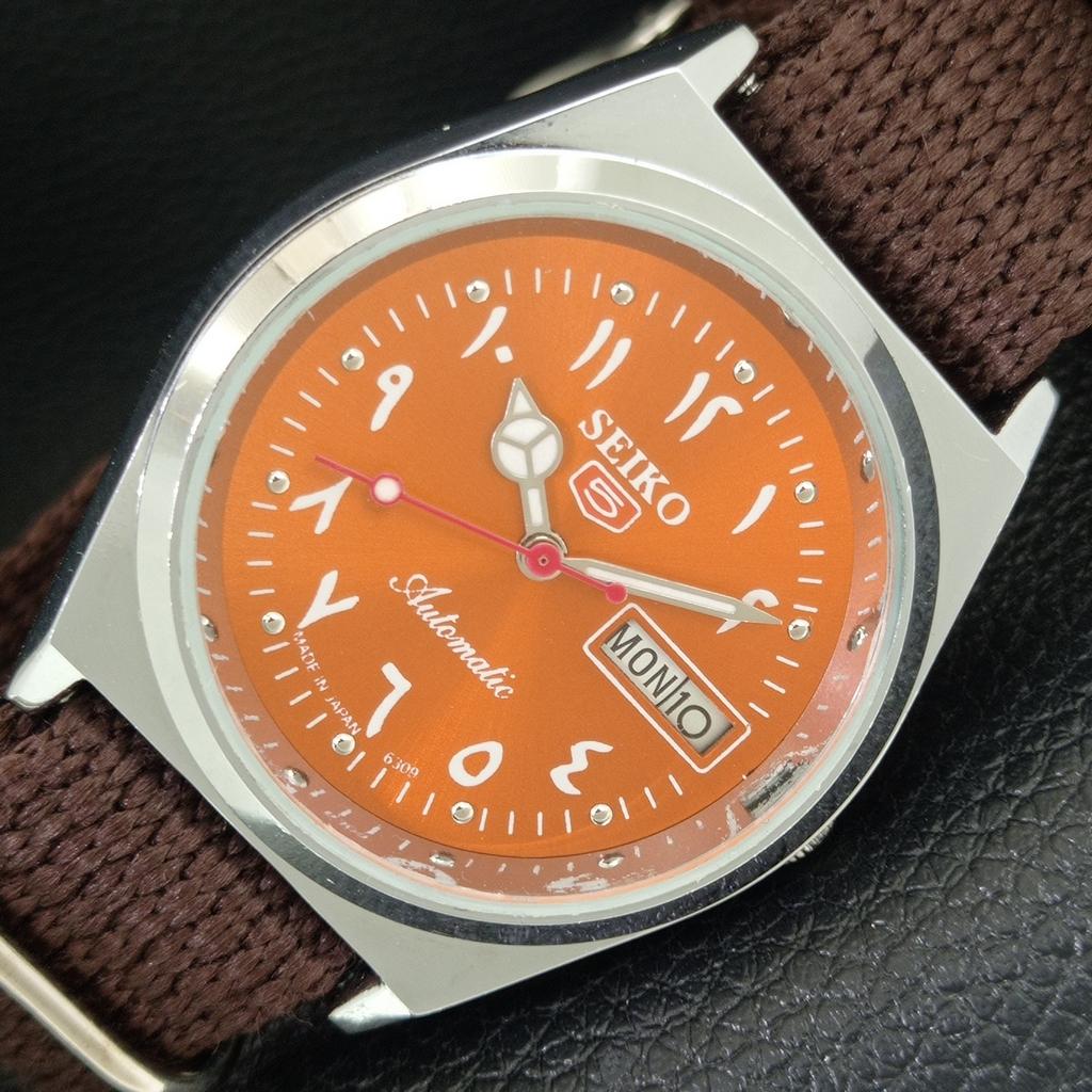 AUTOMATIC VINTAGE REFURBISHED SEIKO 5 6309A JAPAN MENS ORANGE WATCH a442623-1
AUTOMATIC VINTAGE REFURBISHED SEIKO 5 6309A JAPAN MENS ORANGE WATCH a442623-1