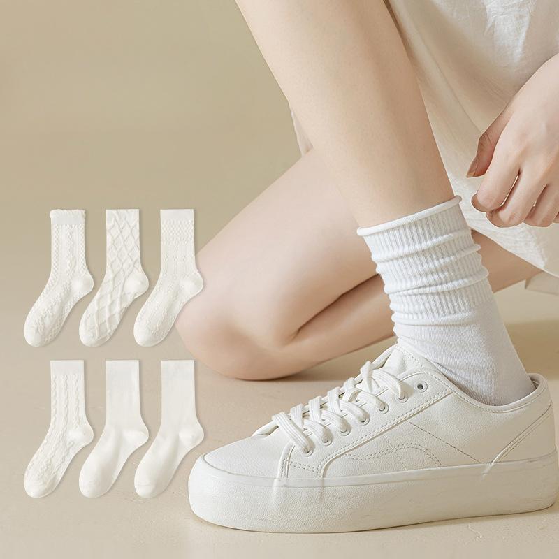 White Pile-up Socks for Women, Spring and Autumn, Polyester-cotton and Black Ear-trimmed Mid-calf Boneless Long Socks 1 pair
White Pile-up Socks for Women, Spring and Autumn, Polyester-cotton and Black Ear-trimmed Mid-calf Boneless Long Socks 1 pair