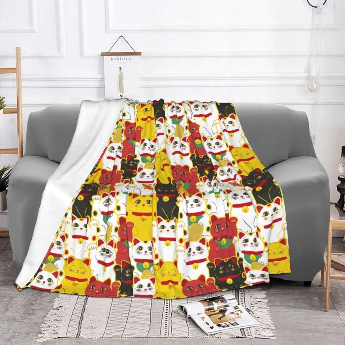 Одеяла Lucky Cat, фланелевые весенне-осенние милые кошечки Maneki Neko, портативные мягкие пледы для домашнего офиса, покрывала 75x100cm 30x40in