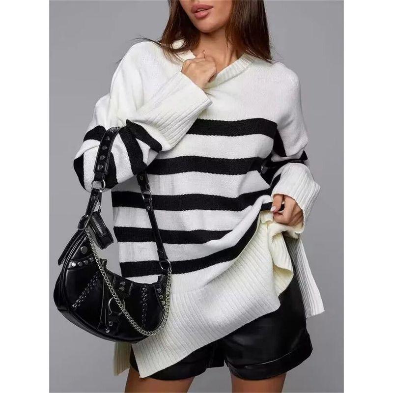 round Neck Casual Casual Stripe Loose Sweater WHITE L(L)
round Neck Casual Casual Stripe Loose Sweater WHITE L(L)