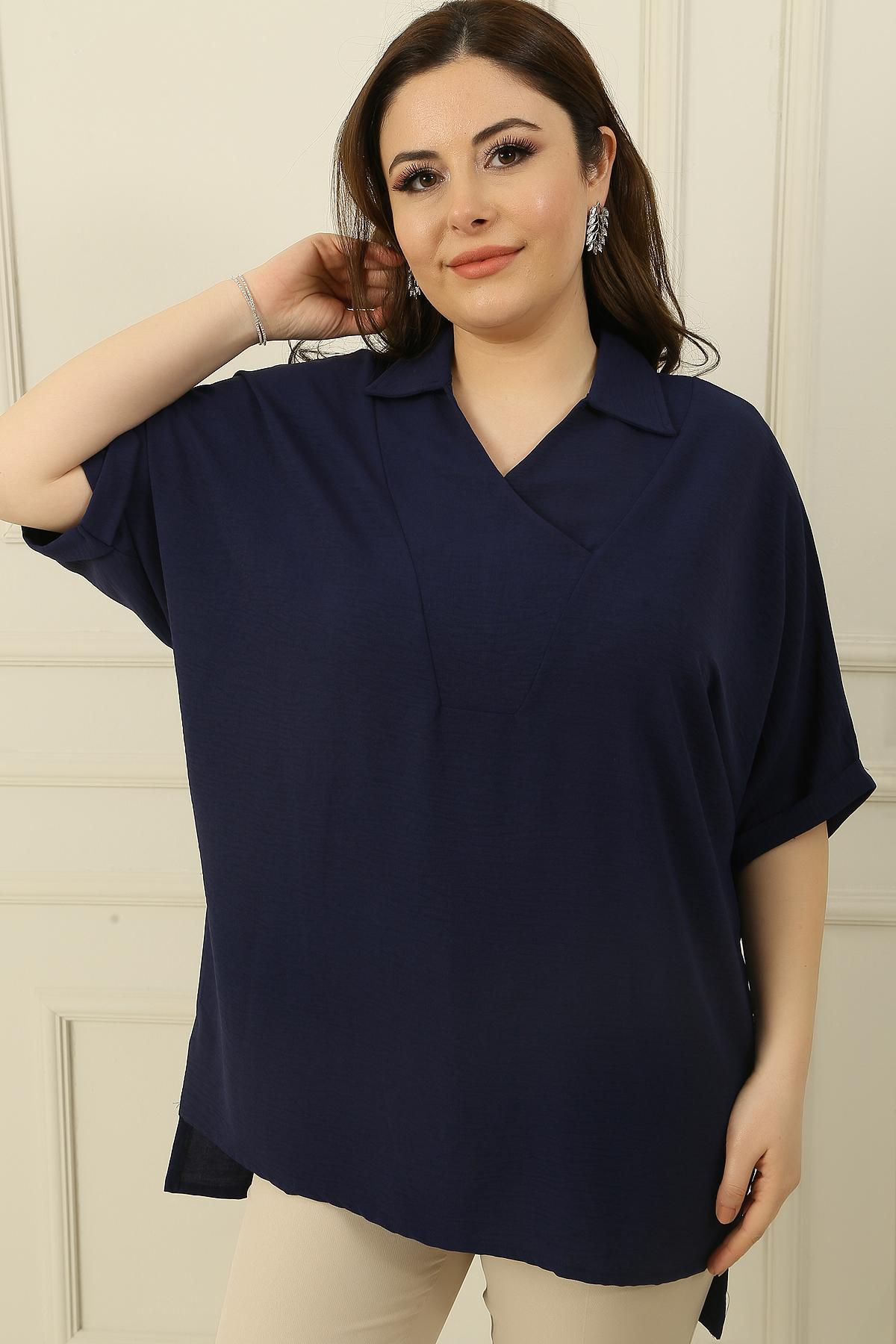 Двубортная блузка с воротником-поло и короткими рукавами Airobin Plus Size M темно-синий
Двубортная блузка с воротником-поло и короткими рукавами Airobin Plus Size M темно-синий