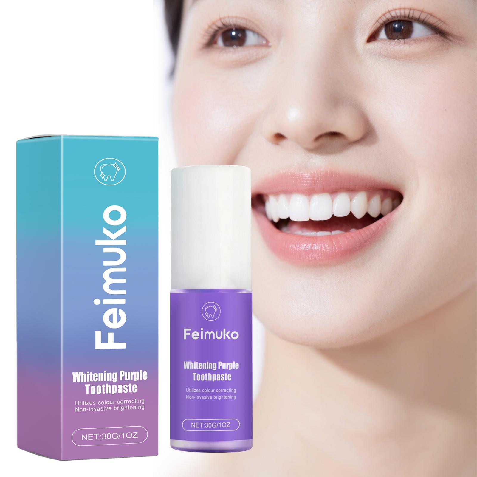 Purple Bleaching Toothpaste Teeth Color Correction Deep Cleaning Stain-Lifting Gum-Nourishing Care Enamel-Repairing Formula 30g
Purple Bleaching Toothpaste Teeth Color Correction Deep Cleaning Stain-Lifting Gum-Nourishing Care Enamel-Repairing Formula 30g