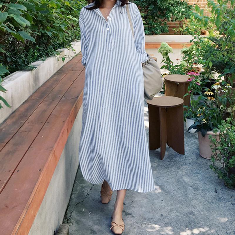 ZANZEA Женское платье в полоску с отложным воротником, свободного кроя, повседневное, с длинным рукавом S
ZANZEA Женское платье в полоску с отложным воротником, свободного кроя, повседневное, с длинным рукавом S