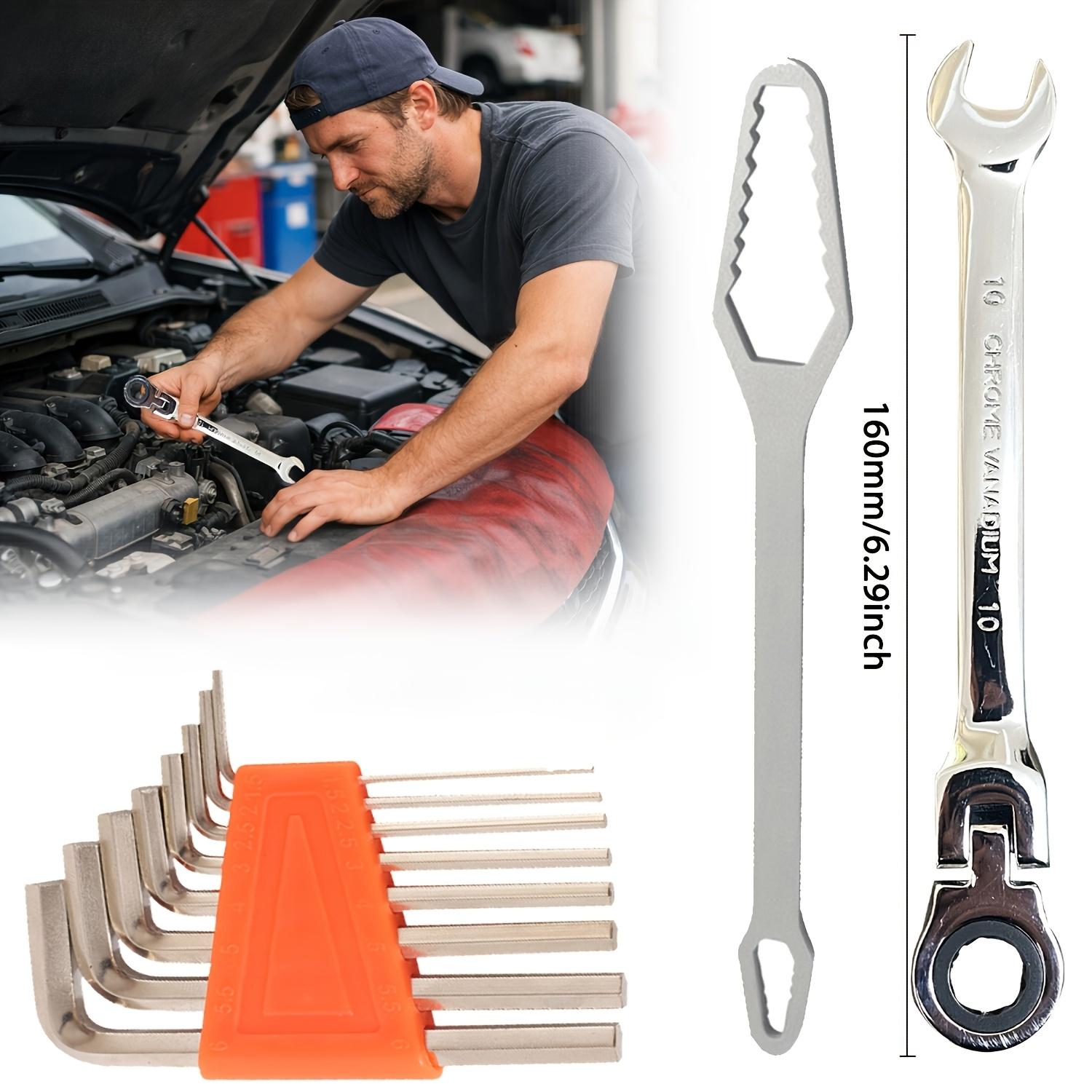 10pcs Heavy Duty Dual Purpose Ratchet Wrench Tool Set, Multi Function Auto Repair Kit with Ratchet And Hex Wrenches, for Car Maintenance 10 Piece Set
10pcs Heavy Duty Dual Purpose Ratchet Wrench Tool Set, Multi Function Auto Repair Kit with Ratchet And Hex Wrenches, for Car Maintenance 10 Piece Set