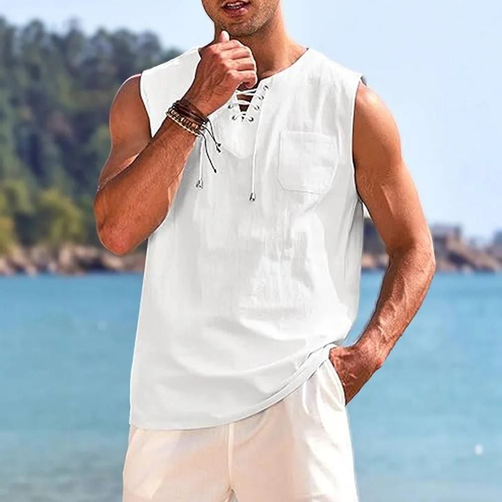 Хлопково-льняная футболка с рукавами для мужчин, повседневный пляжный стиль, легкий жилет на шнуровке, дышащий, с ощущением прохлады, топы, мужские майки XXXL белый
Хлопково-льняная футболка с рукавами для мужчин, повседневный пляжный стиль, легкий жилет на шнуровке, дышащий, с ощущением прохлады, топы, мужские майки XXXL белый