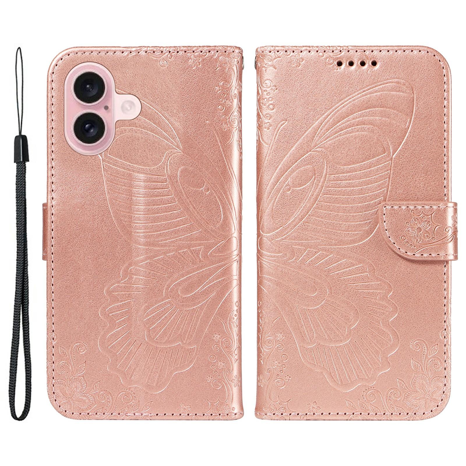 For iPhone 16 Case Butterfly Imprint Leather Folio Flip Cover Rose Gold
For iPhone 16 Case Butterfly Imprint Leather Folio Flip Cover Rose Gold