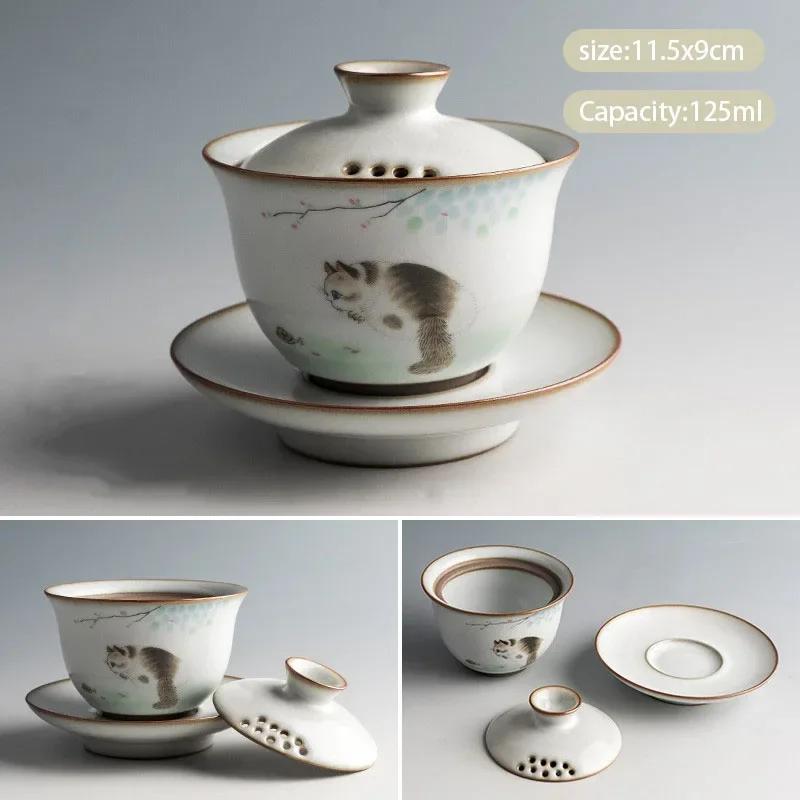 Chinese Handmade Ru Kiln Tea Cup with Cute Cat Pattern Ceramic Lid Bowl Travel Tea Set
Chinese Handmade Ru Kiln Tea Cup with Cute Cat Pattern Ceramic Lid Bowl Travel Tea Set