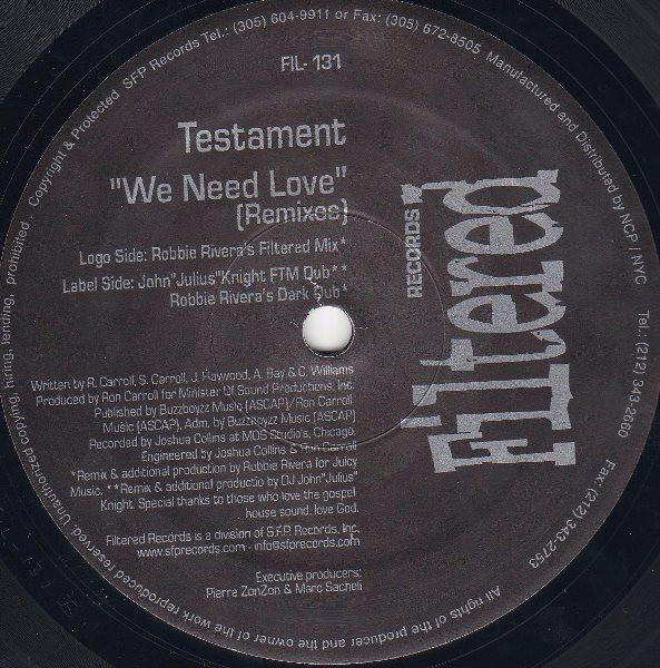 12inch Record TESTAMENT - We Need Love FIL131 Filtered Record 2002 US Dance & Electronica Used
12inch Record TESTAMENT - We Need Love FIL131 Filtered Record 2002 US Dance & Electronica Used