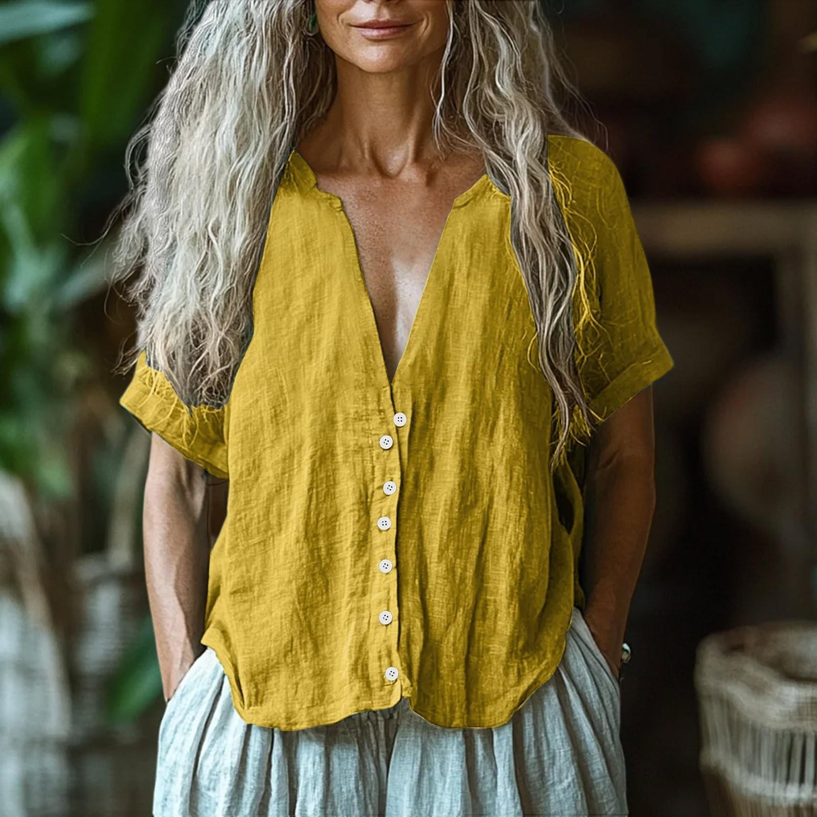 Женский модный однотонный пуловер с V-образным вырезом и короткими рукавами на пуговицах XL жёлтый
Женский модный однотонный пуловер с V-образным вырезом и короткими рукавами на пуговицах XL жёлтый