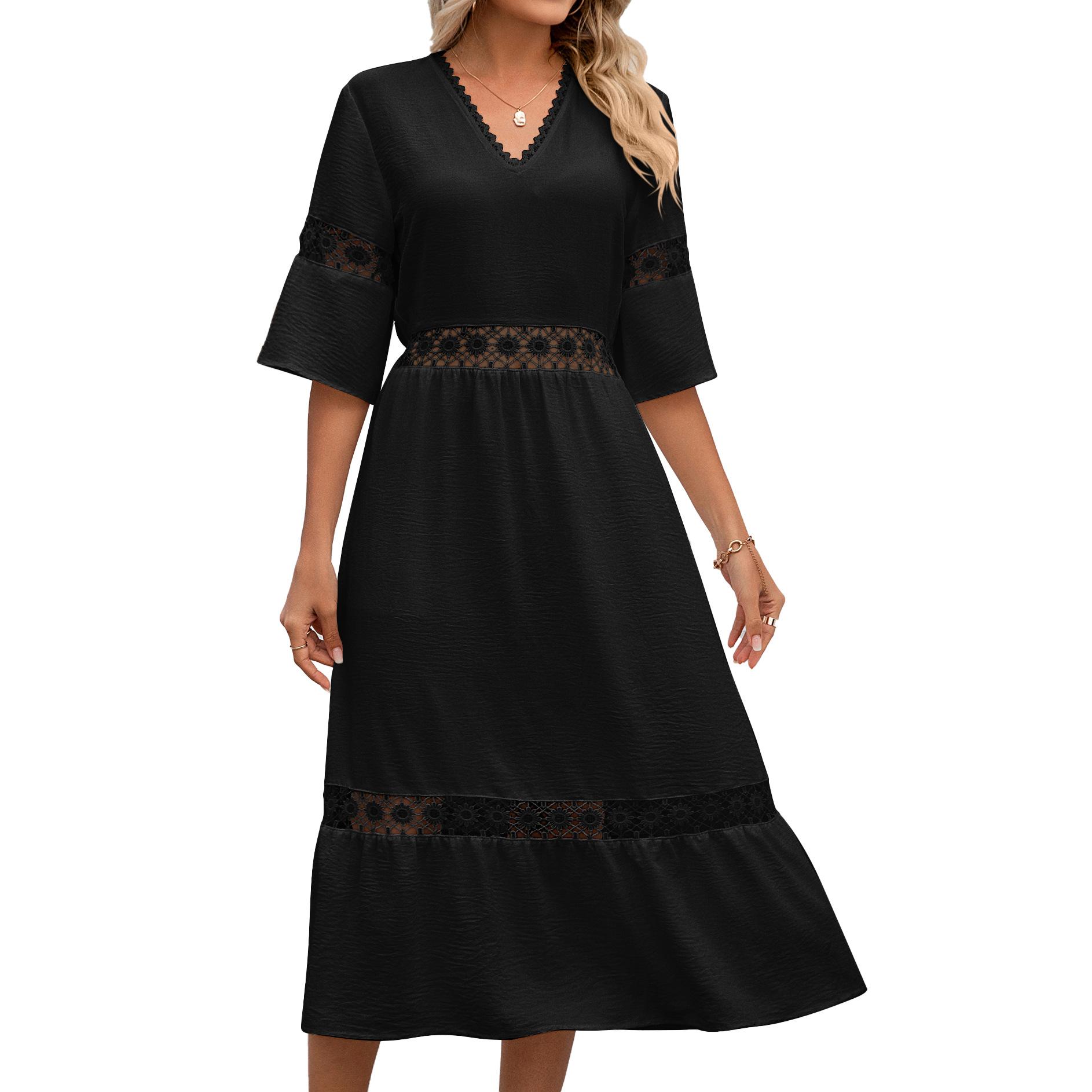 European Style Spring and Summer Solid Color V-Neck Loose Fit Short Sleeve Maxi Dress M чорний
European Style Spring and Summer Solid Color V-Neck Loose Fit Short Sleeve Maxi Dress M чорний