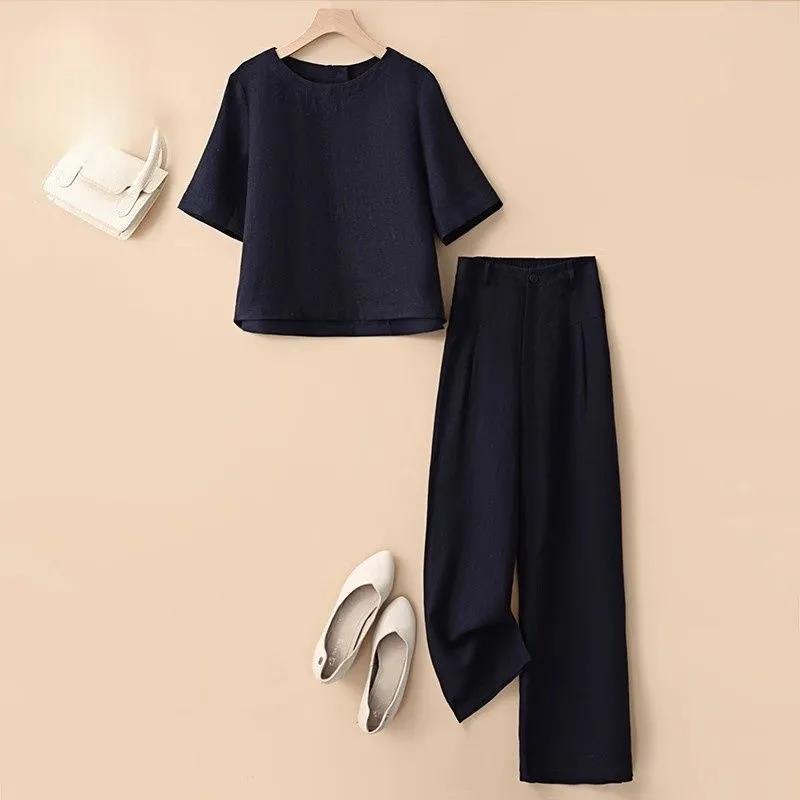 Womens Solid Color Short Sleeve Top and Wide Leg Pants Two-Piece Set S темно-синий
Womens Solid Color Short Sleeve Top and Wide Leg Pants Two-Piece Set S темно-синий
