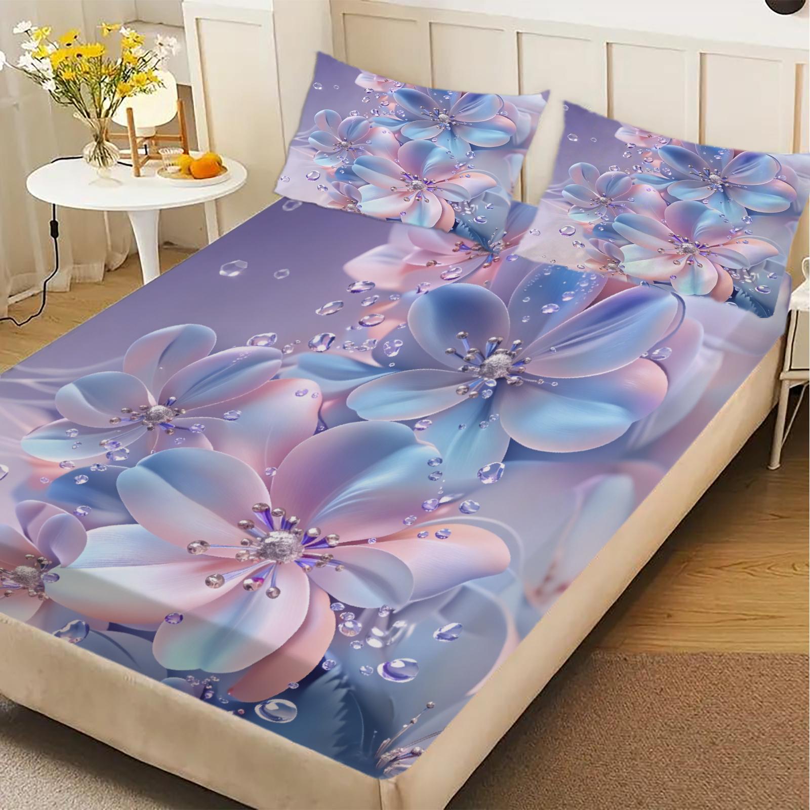 Floral Bedding Fitted Sheet Set Purple Blue Pink Flowers With Dewdrops Pattern With Pillowcases For Bedroom Decor 150x200x25cm
Floral Bedding Fitted Sheet Set Purple Blue Pink Flowers With Dewdrops Pattern With Pillowcases For Bedroom Decor 150x200x25cm