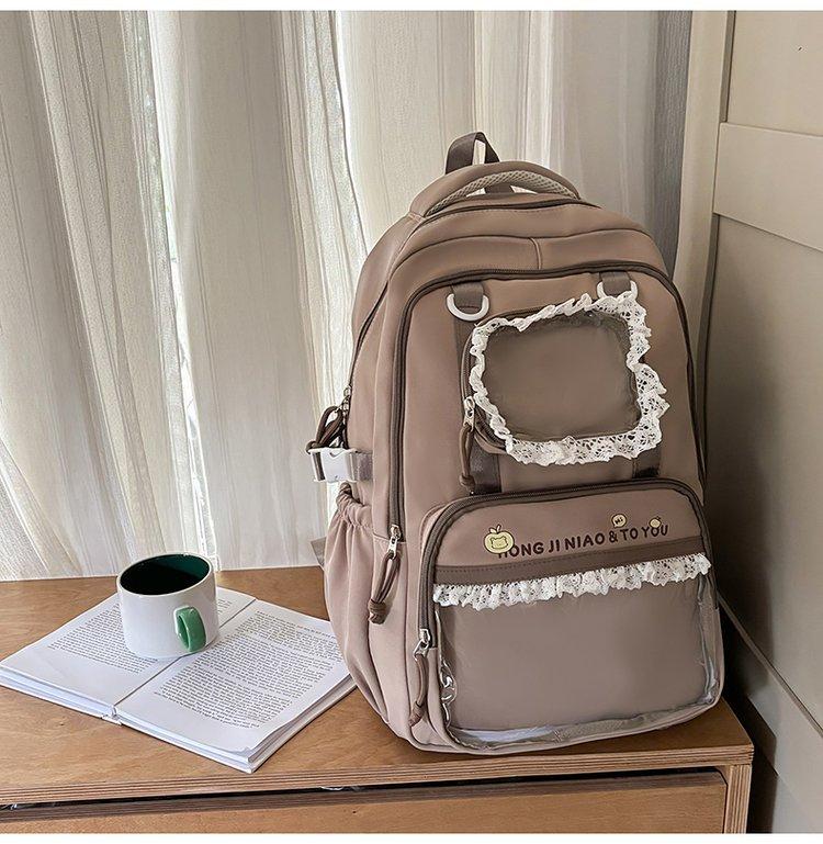 Cute lace girl schoolbag junior high school high school girl transparent pain bag backpack college student large capacity backpack woman single package
Cute lace girl schoolbag junior high school high school girl transparent pain bag backpack college student large capacity backpack woman single package