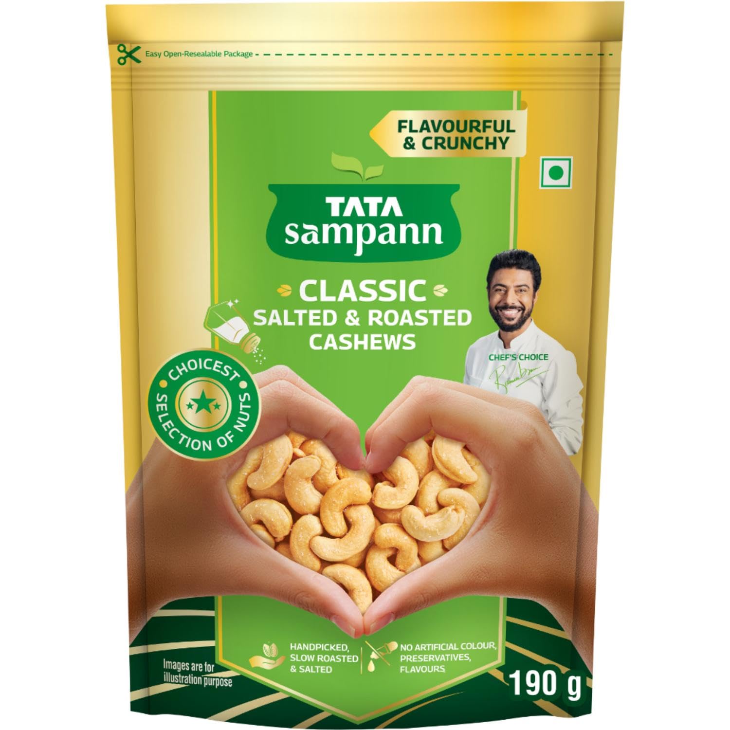 Tata Sampann Classic Salted & Roasted Cashews 190g Pack Handpicked Crunchy Protein-Rich Snack
Tata Sampann Classic Salted & Roasted Cashews 190g Pack Handpicked Crunchy Protein-Rich Snack