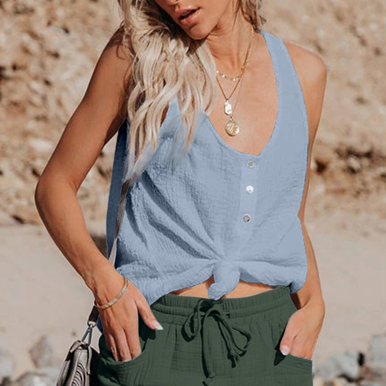 Womens Sleeveless Button Down Tank Top Casual Loose Fit Blouse Knot Front Summer Lightweight Shirt S синий
Womens Sleeveless Button Down Tank Top Casual Loose Fit Blouse Knot Front Summer Lightweight Shirt S синий