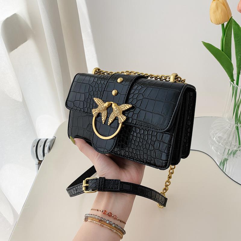 Beibei Shangpin 2025 новая мода простая популярная сумка с каменным узором и ласточкой, трендовая одноплечевая косая женская сумка чёрный