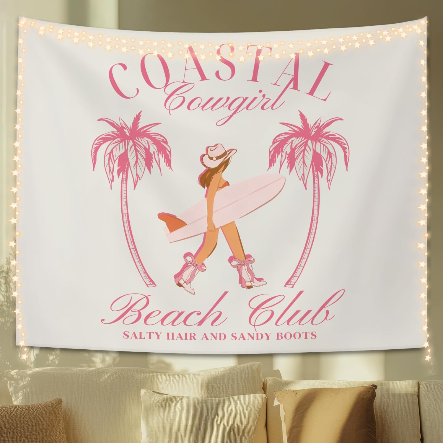 Coastal Cowgirl Tapestry Pink Surf Girl Wall Art Preppy Beach Decor for Teen Girl Dorm Bedroom 50x60 Inches 74x94cm(29x37in)
Coastal Cowgirl Tapestry Pink Surf Girl Wall Art Preppy Beach Decor for Teen Girl Dorm Bedroom 50x60 Inches 74x94cm(29x37in)