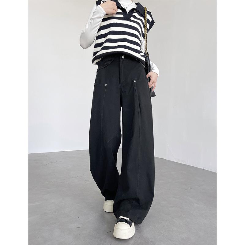 Женские брюки с широкими штанинами, осенние новые прямые брюки с высокой посадкой, драпирующиеся, в стиле ретро, свободные джинсы-полусабли XL чёрный
Женские брюки с широкими штанинами, осенние новые прямые брюки с высокой посадкой, драпирующиеся, в стиле ретро, свободные джинсы-полусабли XL чёрный