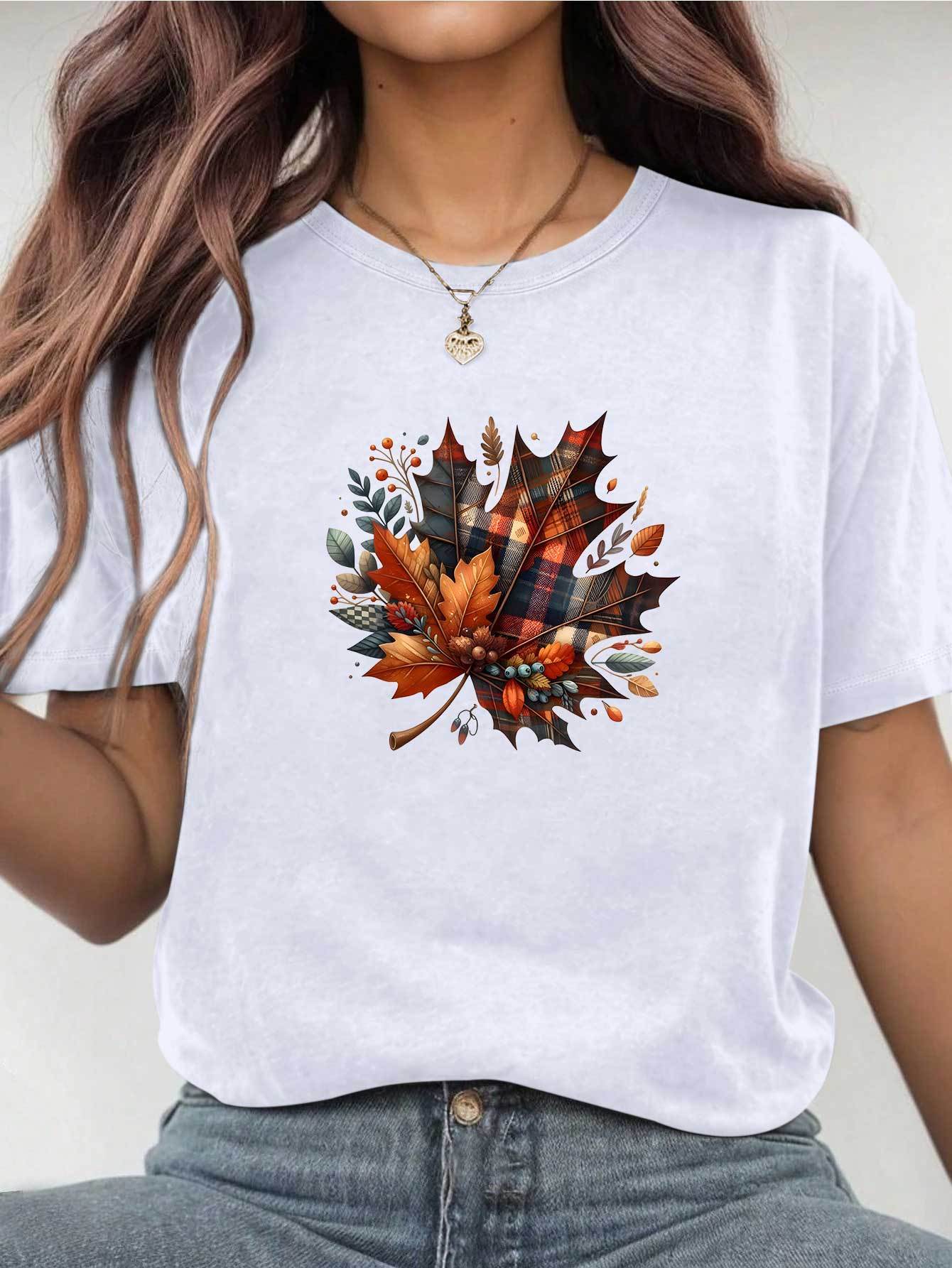 Womens Crew Neck TShirt White Plaid Maple Leaf Print Fall Harajuku Sleeve Casual Clothing Street Tops Tees Aesthetic Clothes S
Womens Crew Neck TShirt White Plaid Maple Leaf Print Fall Harajuku Sleeve Casual Clothing Street Tops Tees Aesthetic Clothes S