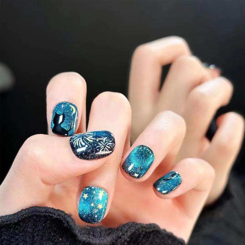 Handmade Full-Size Blue Fireworks Cat Eye Heart Kitten Press-On Nail Set Gel Polish Version
Handmade Full-Size Blue Fireworks Cat Eye Heart Kitten Press-On Nail Set Gel Polish Version