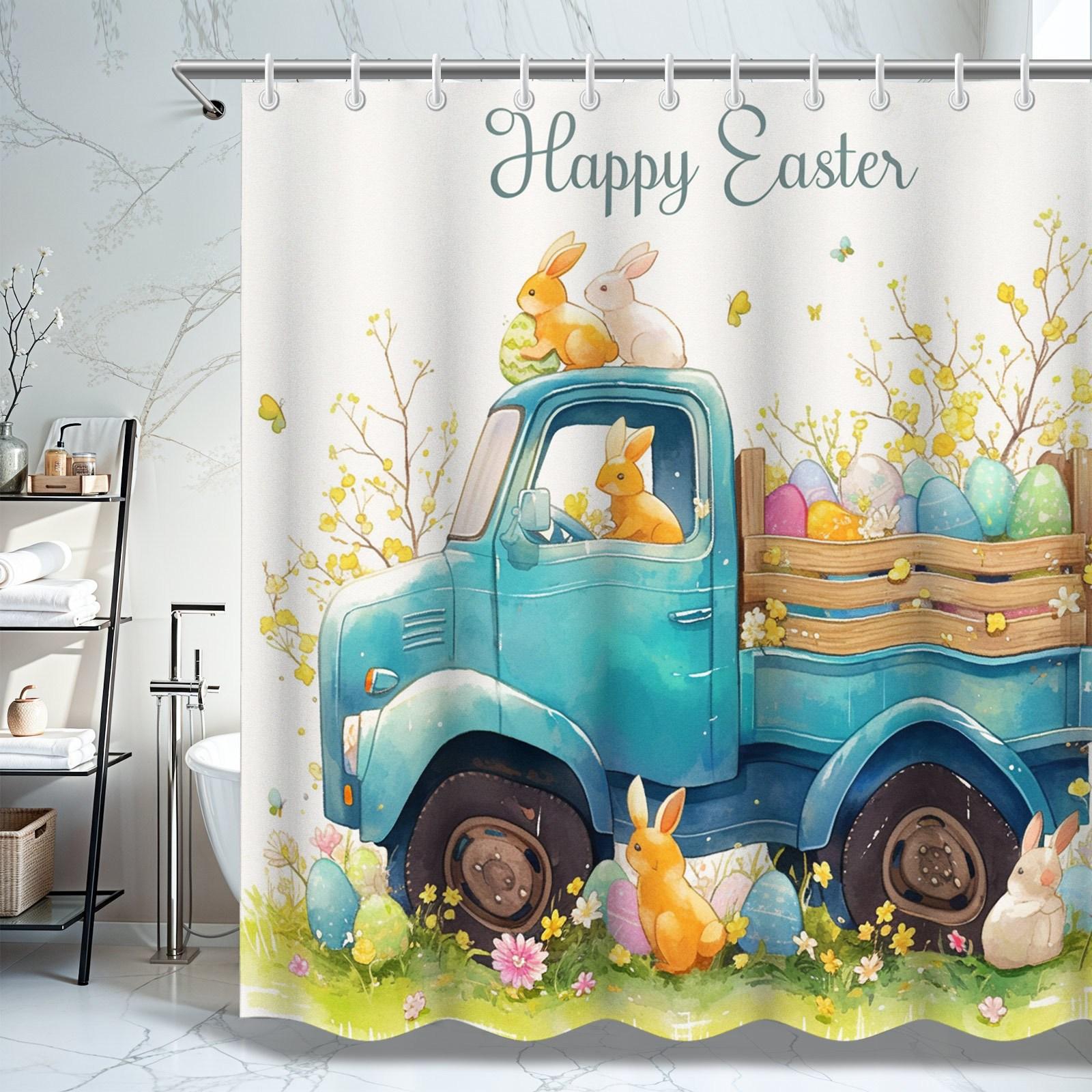 Happy Easter Shower Curtain - Colorful Flowers & Cute Rabbit, 71X71 Inch Polyester, 12 Hooks, Bright Bathroom Decor W60H190(CM)-1 Pcs
Happy Easter Shower Curtain - Colorful Flowers & Cute Rabbit, 71X71 Inch Polyester, 12 Hooks, Bright Bathroom Decor W60H190(CM)-1 Pcs