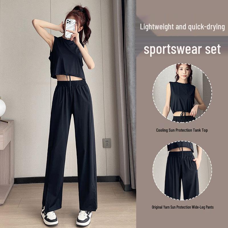 Women s Black Sun Protection Sportswear Set: Summer Quick-Dry Fitness Top & High-Waisted Wide-Leg Pants L
Women s Black Sun Protection Sportswear Set: Summer Quick-Dry Fitness Top & High-Waisted Wide-Leg Pants L