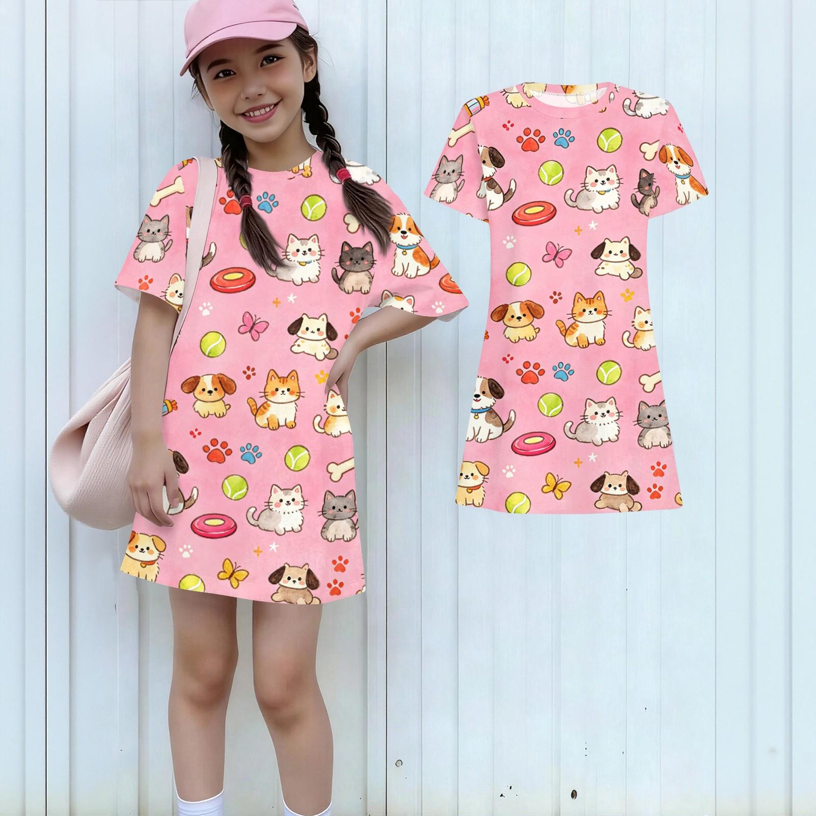Girls Loose Fit Short Sleeve Dress Kids Round Neck Lightweight Summer Animal Print Casual Dress for Children 160 рожевий
Girls Loose Fit Short Sleeve Dress Kids Round Neck Lightweight Summer Animal Print Casual Dress for Children 160 рожевий
