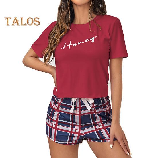 2 шт./комплект. Жіночий літній піжамний набір з круглим вирізом і літерним принтом. Футболка з короткими рукавами. На шнурку. На еластичній талії. Плед. Домашній одяг. Комплект із двох предметів. Одяг для сну. L червоний
2 шт./комплект. Жіночий літній піжамний набір з круглим вирізом і літерним принтом. Футболка з короткими рукавами. На шнурку. На еластичній талії. Плед. Домашній одяг. Комплект із двох предметів. Одяг для сну. L червоний